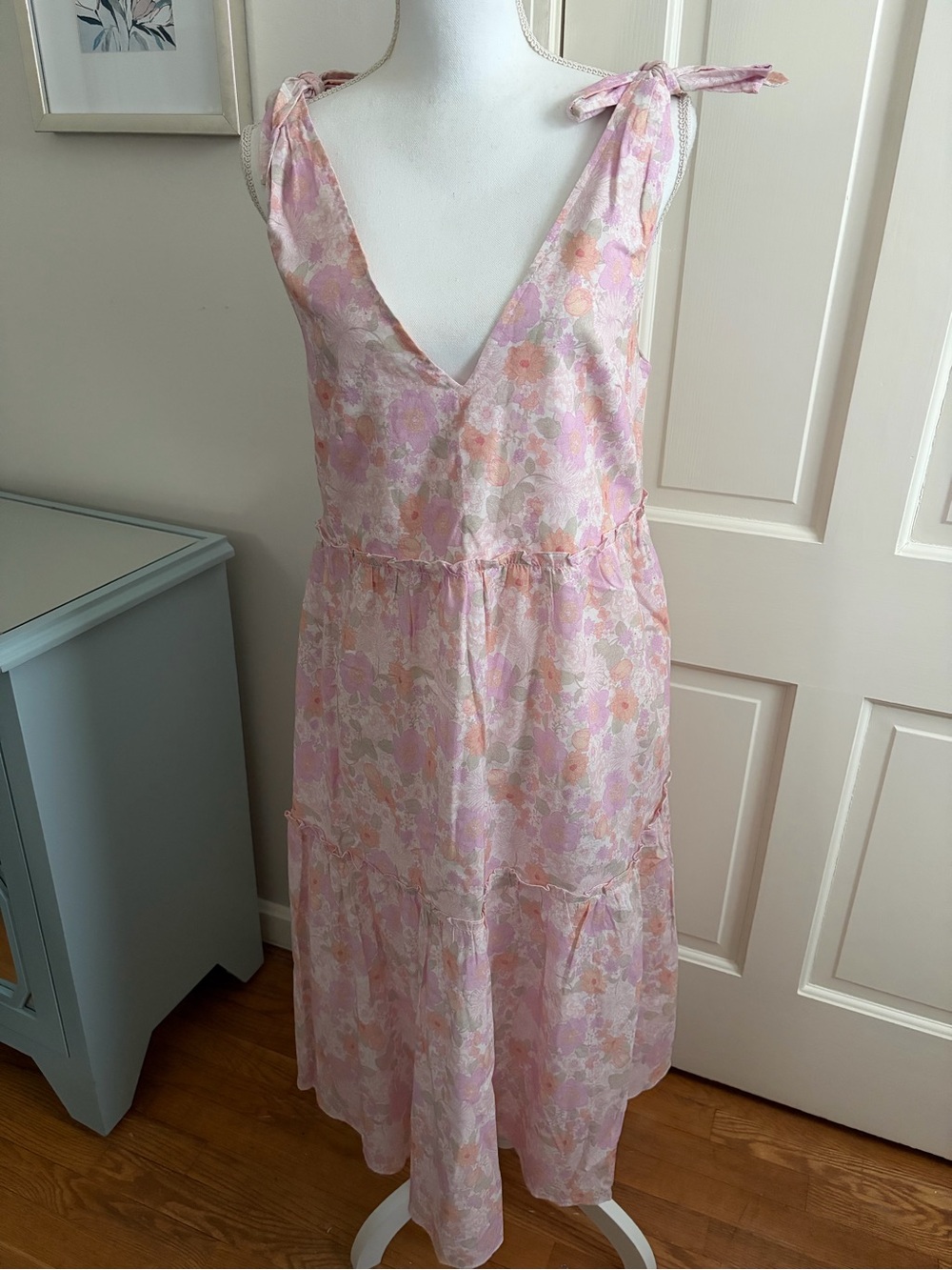 Petal & Pup Pink Floral Tie-Shoulder Midi/Maxi Dress, Size Small